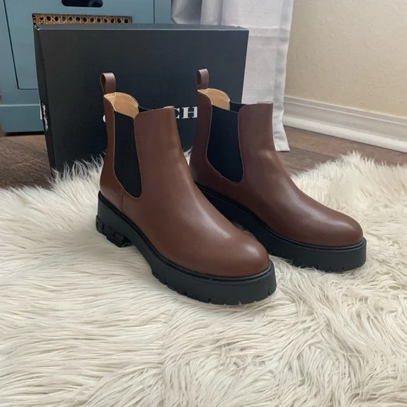 Coach Reid Leather Bootie Walnut Chelsea Boots - Picture 4 of 13